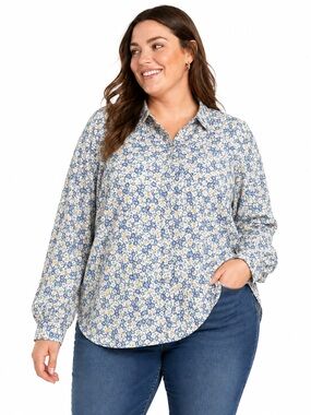 Talbots women's floral 1/2 button down blouse size 20W plus (1X-2X) 100% cotton